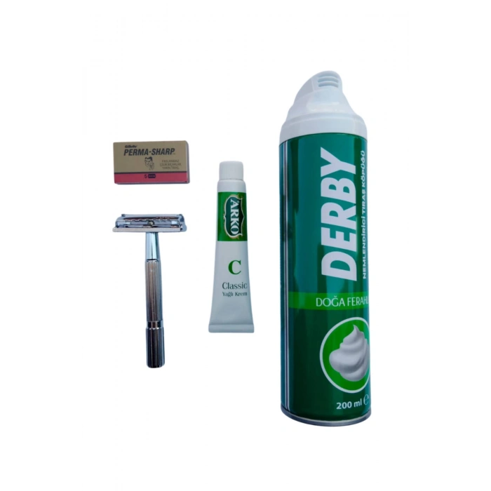 Derby Tras Kopugu Tima 779 tras makinasi Perma Sharp Yaprak Jilet Arko Nem Klasik cilt besleyici Yagli Krem 20 cc Tras Seti