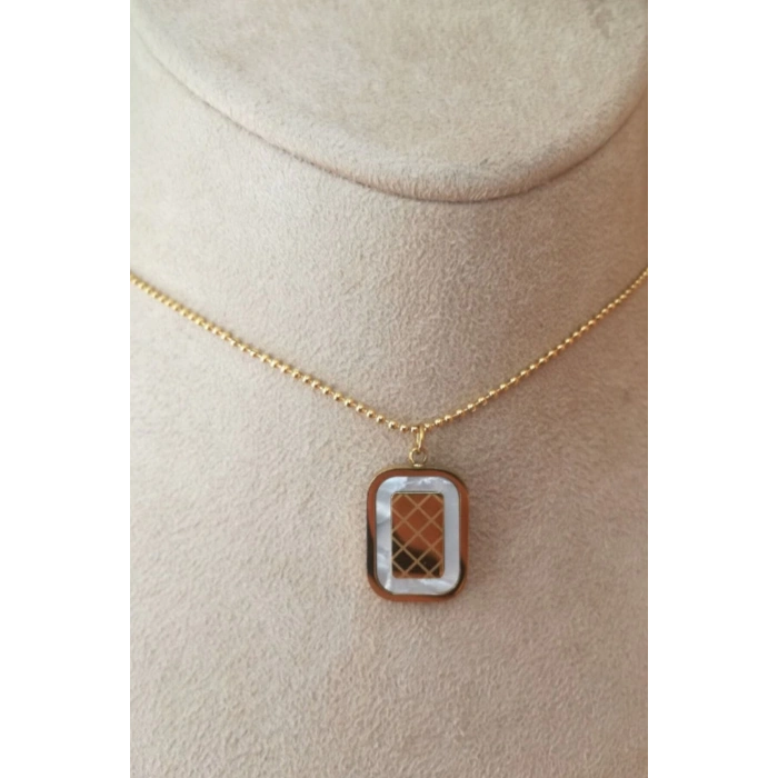 dikdortgen tasarim ince gold zincirli altin renkli zirkon ay tasli kaliteli paslanmaz celik kolye stainless stell