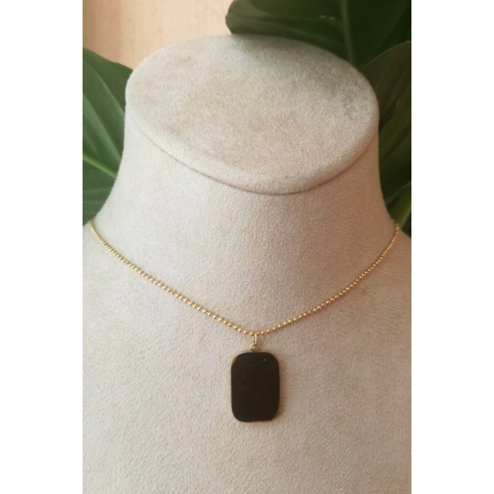 dikdortgen tasarim ince gold zincirli altin renkli zirkon ay tasli kaliteli paslanmaz celik kolye stainless stell