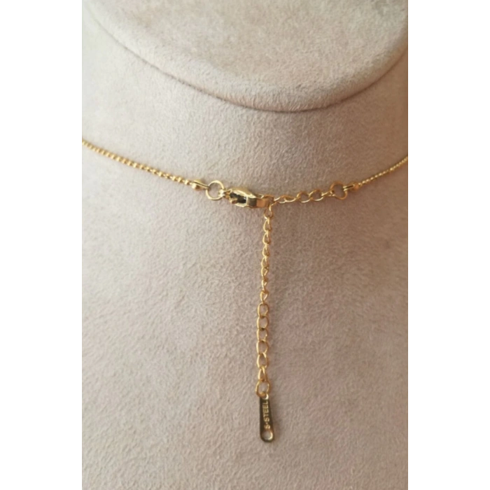 dikdortgen tasarim ince gold zincirli altin renkli zirkon ay tasli kaliteli paslanmaz celik kolye stainless stell
