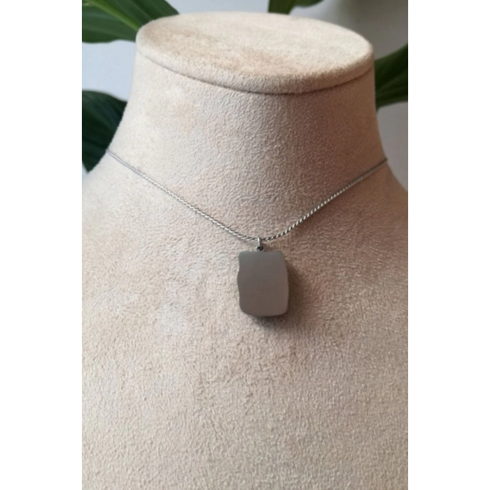 dikdortgen tasarim ince silver zincirli gumus renkli safir tasli kaliteli paslanmaz celik kolye stainless stell