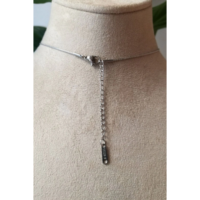dikdortgen tasarim ince silver zincirli gumus renkli safir tasli kaliteli paslanmaz celik kolye stainless stell