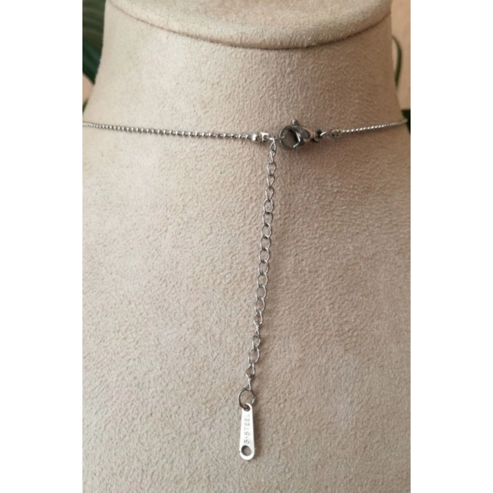 dikdortgen tasarim ince silver zincirli gumus renkli zirkon ay tasli kaliteli paslanmaz celik kolye stainless stell