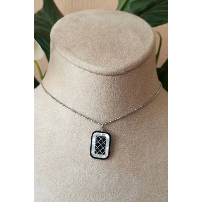 dikdortgen tasarim ince silver zincirli gumus renkli zirkon ay tasli kaliteli paslanmaz celik kolye stainless stell