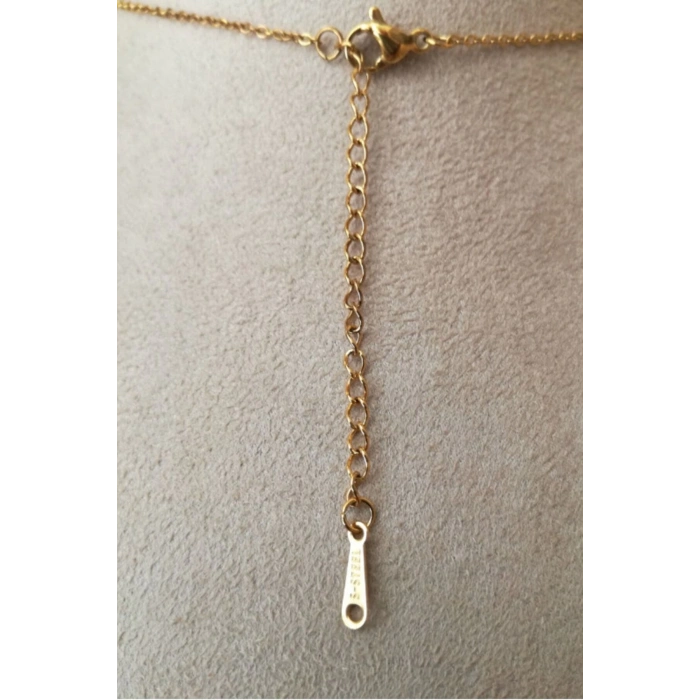 dort yaprakli yonca tasarim ince gold zincirli altin renkli zirkon tasli kaliteli paslanmaz celik kolye stainless stell