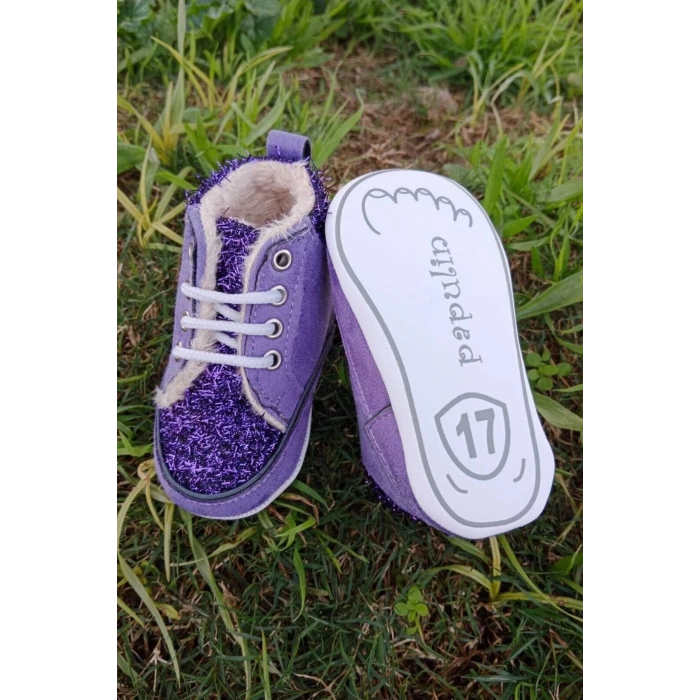 eflatun renkli ici polarli organik ortopedik cocuk bebek ilkadim bagcikli patik kanvas sneaker casual ayakkabi