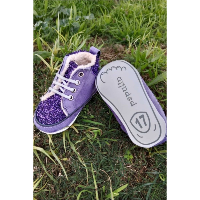 eflatun renkli ici polarli organik ortopedik cocuk bebek ilkadim bagcikli patik kanvas sneaker casual ayakkabi