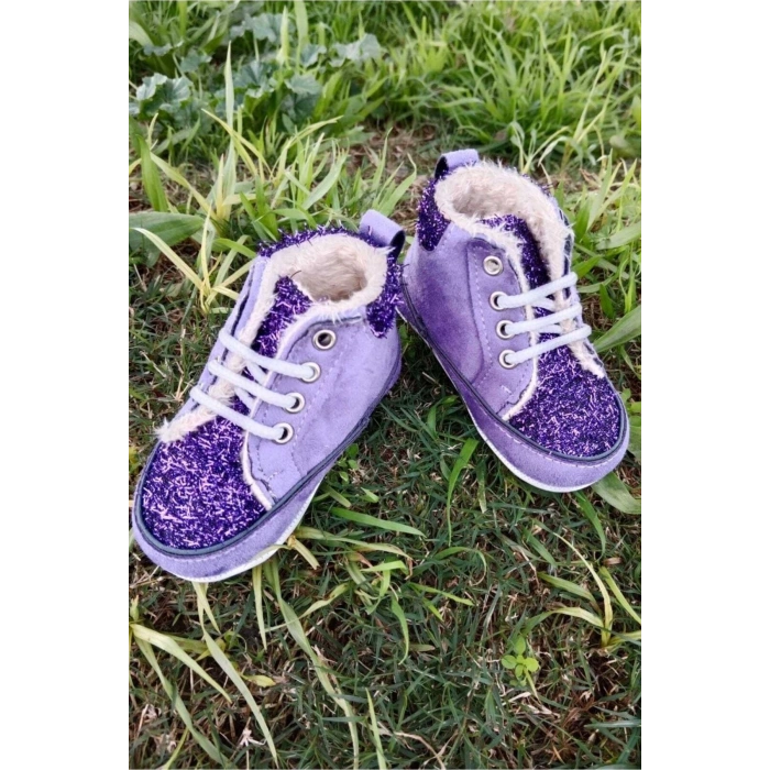 eflatun renkli ici polarli organik ortopedik cocuk bebek ilkadim bagcikli patik kanvas sneaker casual ayakkabi