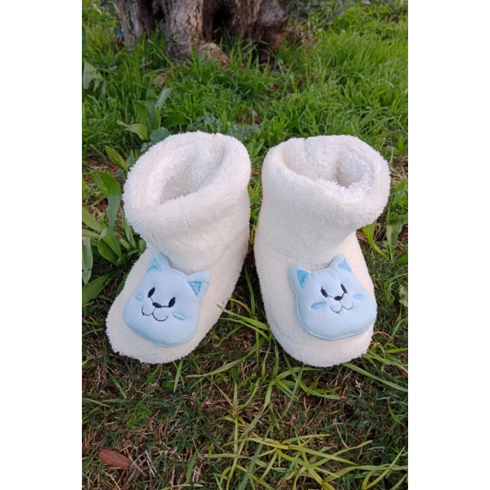 ekru renkli kedicikli model ici pelus pamuklu organik hafif taban ortopedik cocuk patik panduf