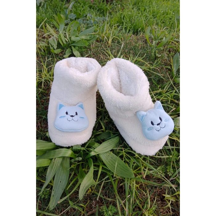 ekru renkli kedicikli model ici pelus pamuklu organik hafif taban ortopedik cocuk patik panduf