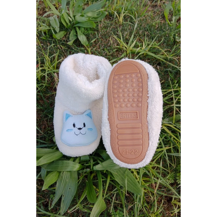 ekru renkli kedicikli model ici pelus pamuklu organik hafif taban ortopedik cocuk patik panduf