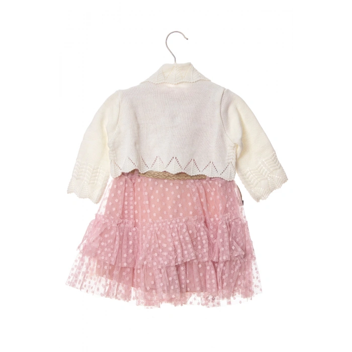 elegan pembe renkli bolerolu tullu astarli pamuklu kaliteli uzun kollu kiz cocuk elbise