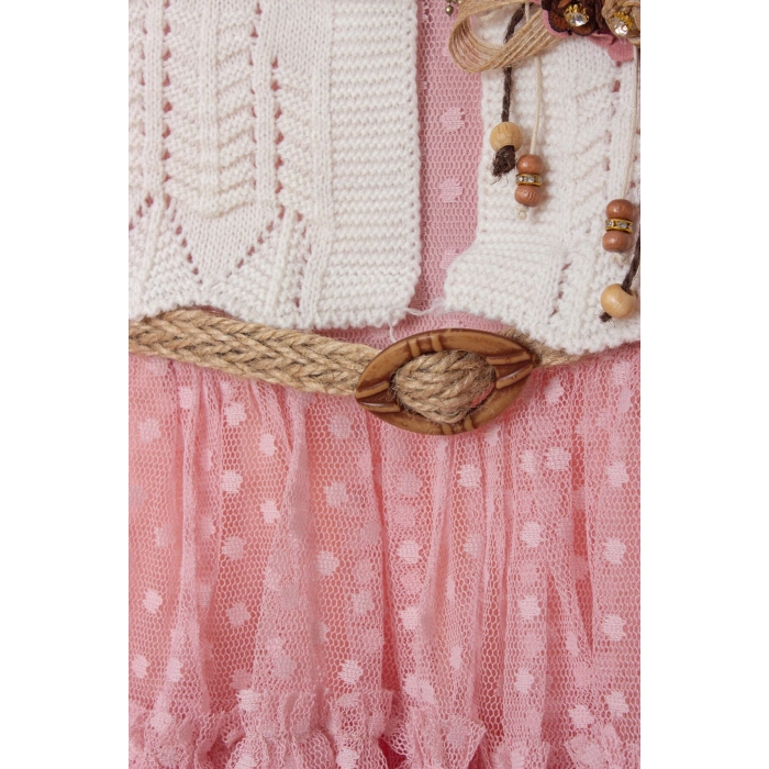 elegan pembe renkli bolerolu tullu astarli pamuklu kaliteli uzun kollu kiz cocuk elbise