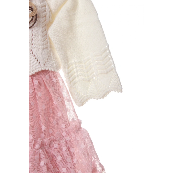 elegan pembe renkli bolerolu tullu astarli pamuklu kaliteli uzun kollu kiz cocuk elbise