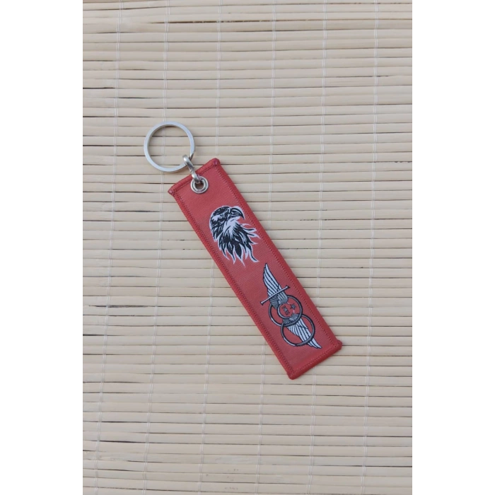 F-16C Fighting Falcon yazili Kirmizi beyaz nakis islemeli bez anahtarlik