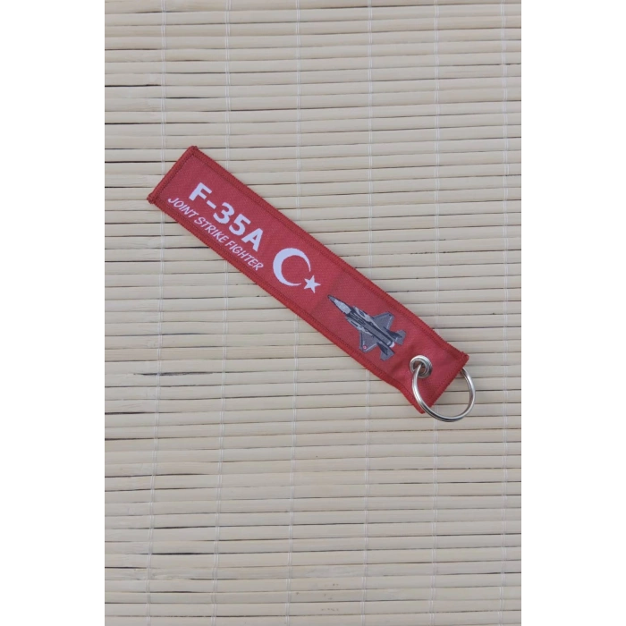 F-35A Remove Before Flight Joint Strike Fighter Yazili Kirmizi Beyaz Nakis islemeli Bez Anahtarlik