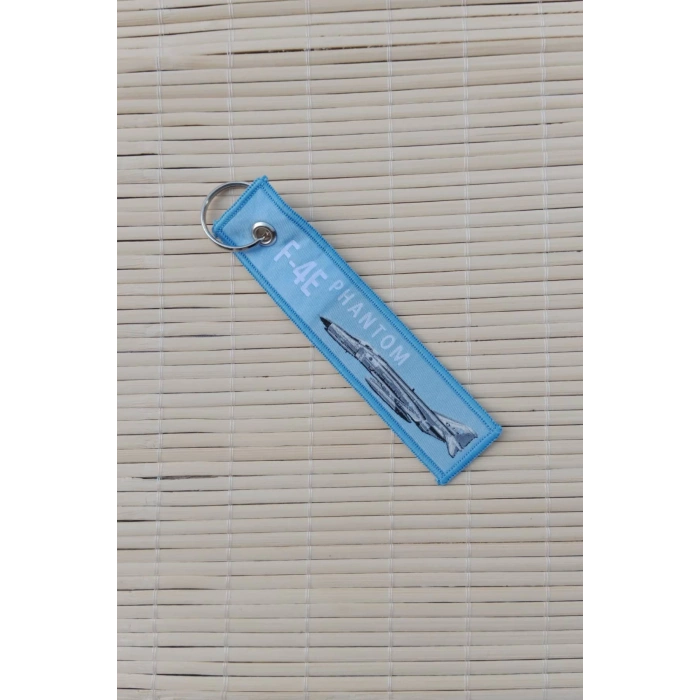 F-4E phantom remove before flight yazili mavi beyaz nakis islemeli bez anahtarlik