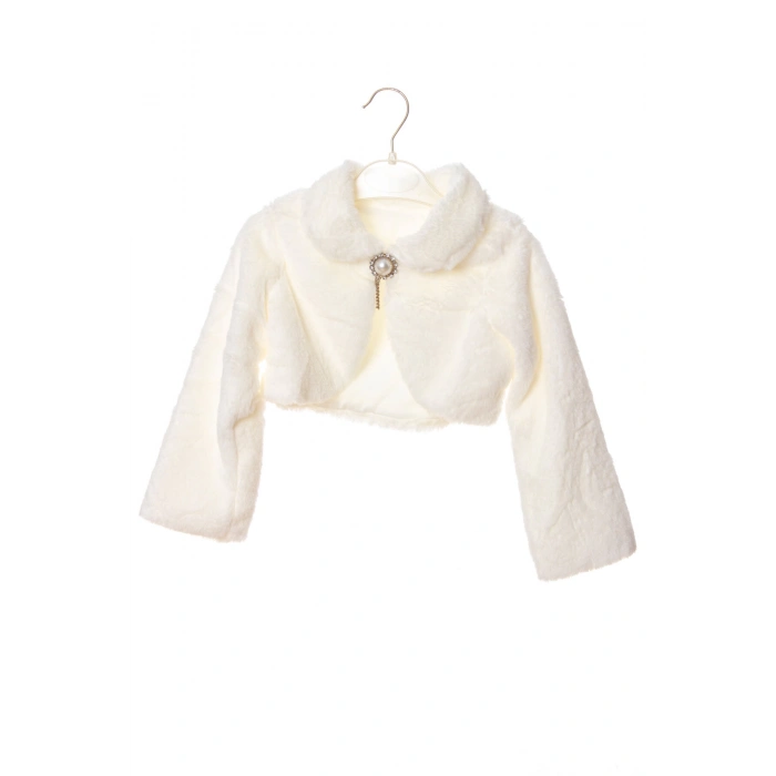 fildisi renkli uzun kollu pamuklu kiz cocuk bolero yelek