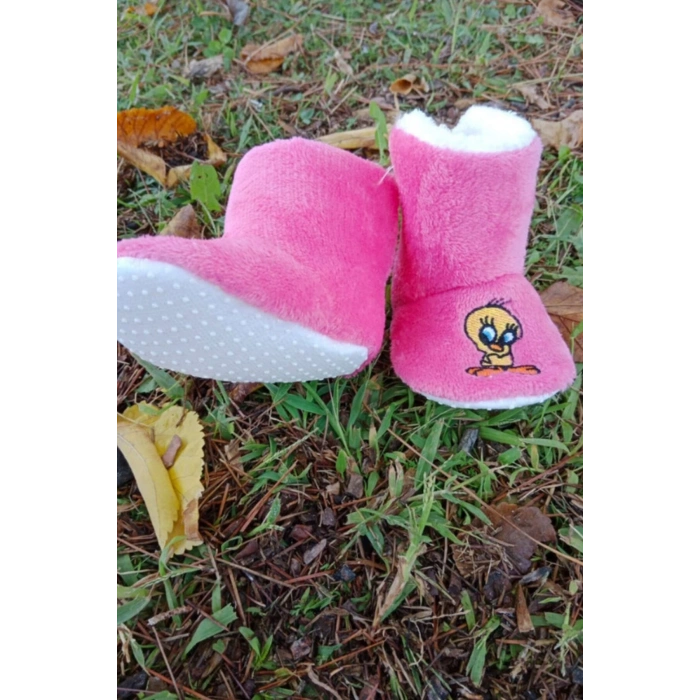 fusya renkli tweety sylvester nakisli ici pamuklu organik hafif taban ortopedik cocuk bebek ilkadim patik panduf