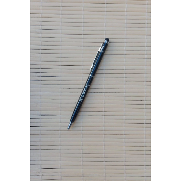 Gazi Mustafa Kemal imzali siyah renkli Lazer Baskili metal govdeli Touchpen tukenmez kalem