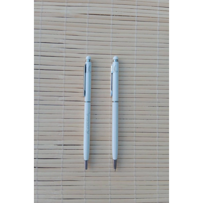 Gazi Mustafa Kemal imzali beyaz renkli Lazer Baskili metal govde Touchpen tukenmez kalem