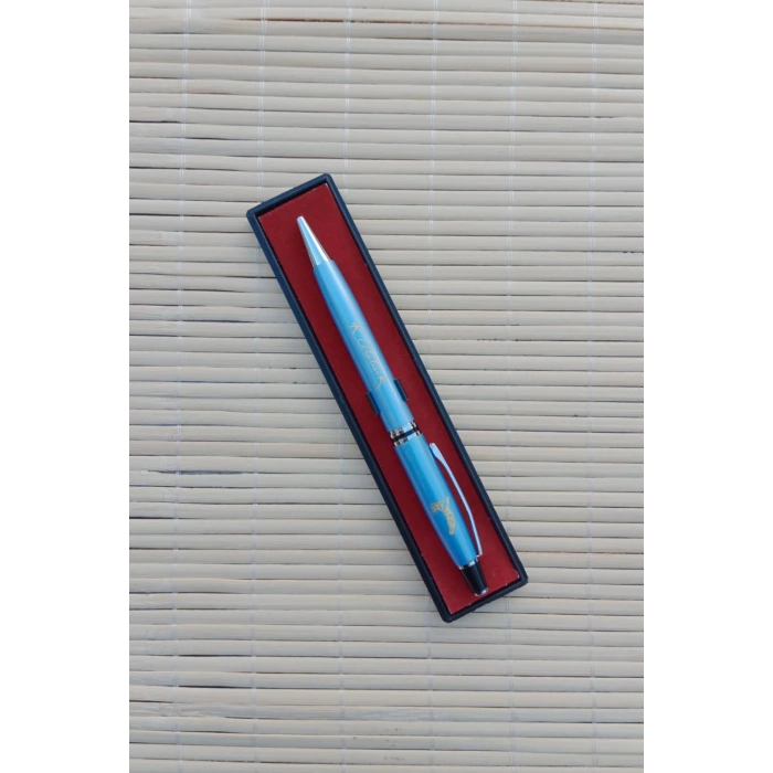 Gazi Mustafa Kemal imzali mavi renkli Lazer Baskili kapakli plastik govdeli mavi roller uclu tukenmez kalem