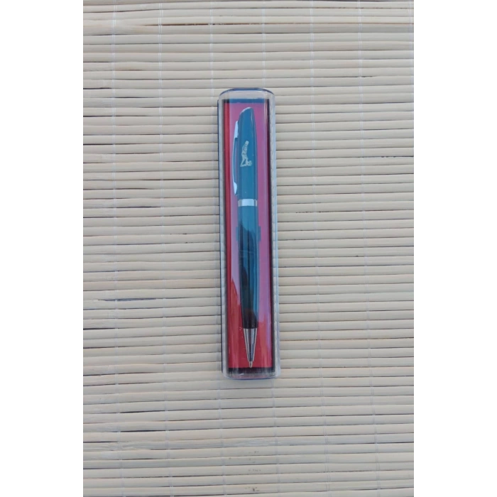 Gazi Mustafa Kemal imzali siyah renkli Lazer Baskili kapakli plastik govdeli mavi roller uclu tukenmez kalem