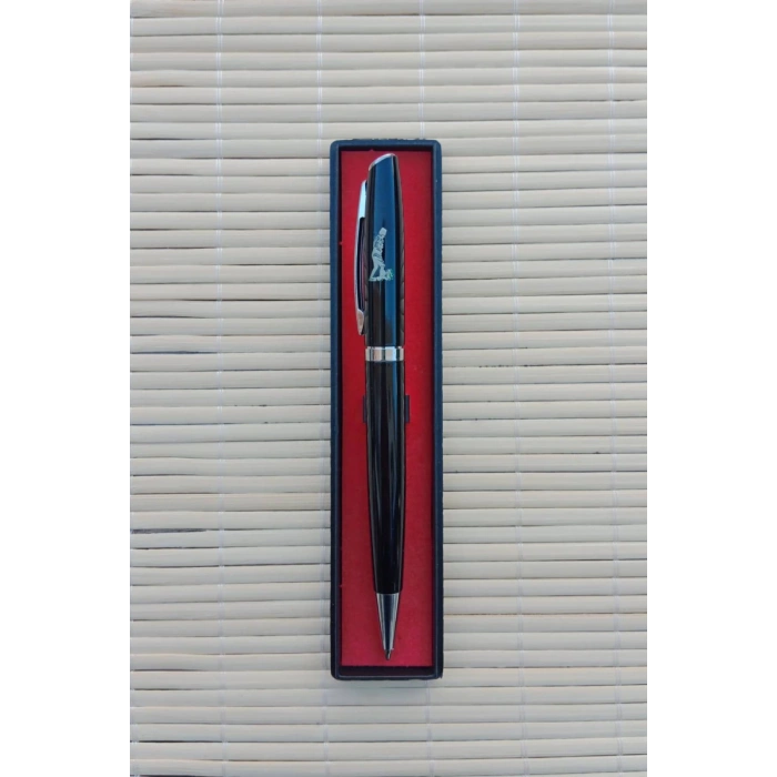 Gazi Mustafa Kemal imzali siyah renkli Lazer Baskili kapakli plastik govdeli mavi roller uclu tukenmez kalem