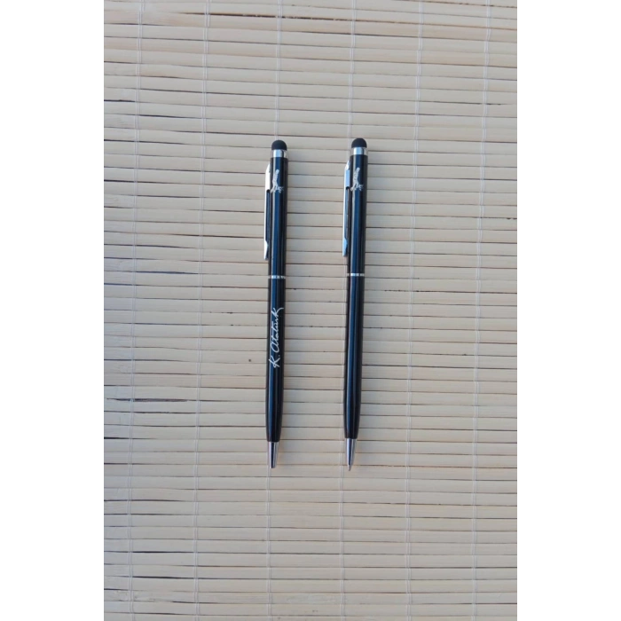 Gazi Mustafa Kemal imzali siyah renkli Lazer Baskili metal govde Touchpen tukenmez kalem