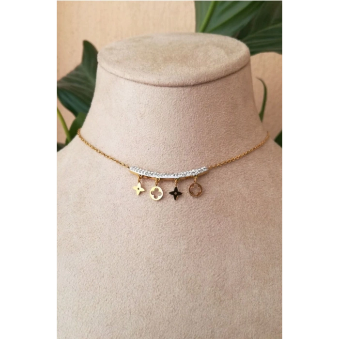 gerdanlik tasarim ince gold zincirli altin renkli zirkon tasli kaliteli paslanmaz celik kolye stainless stell