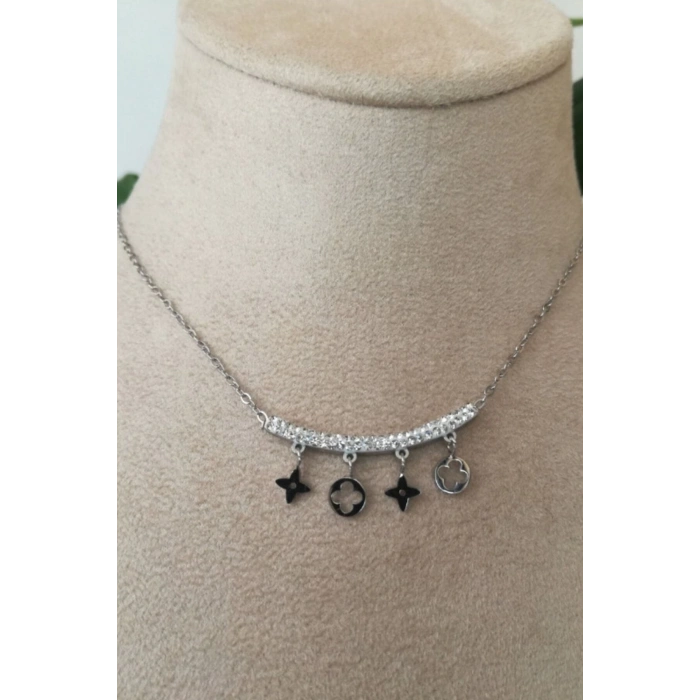 gerdanlik tasarim ince silver zincirli gumus renkli zirkon tasli kaliteli paslanmaz celik kolye stainless stell