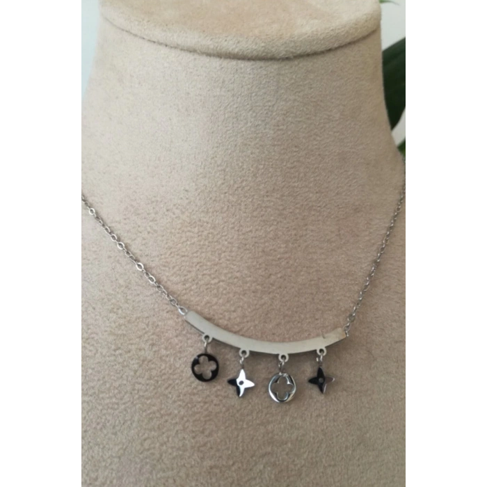 gerdanlik tasarim ince silver zincirli gumus renkli zirkon tasli kaliteli paslanmaz celik kolye stainless stell