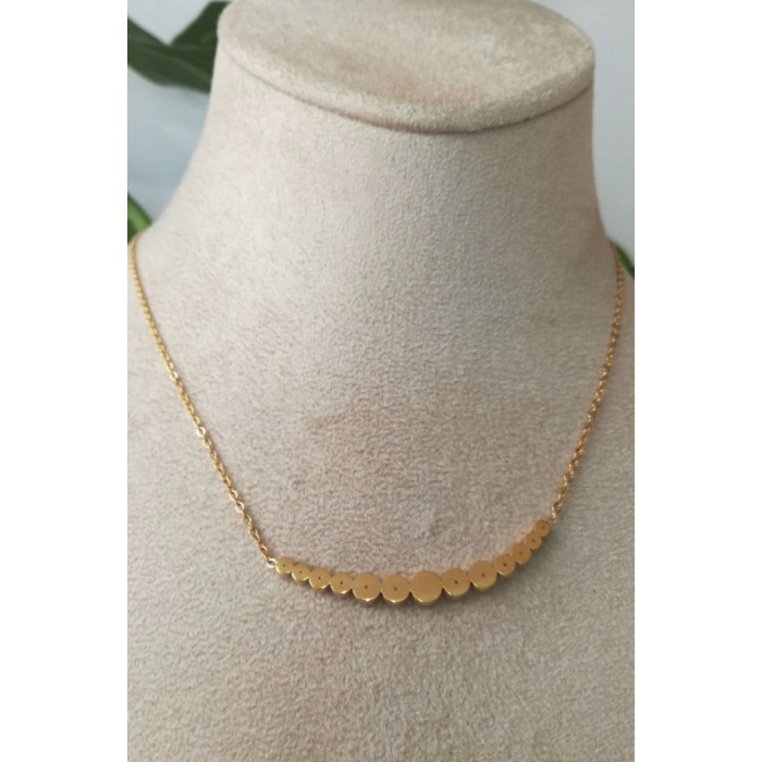 gerdanlik tasarimli ince gold zincirli altin renkli zirkon tasli kaliteli paslanmaz celik kolye stainless stell