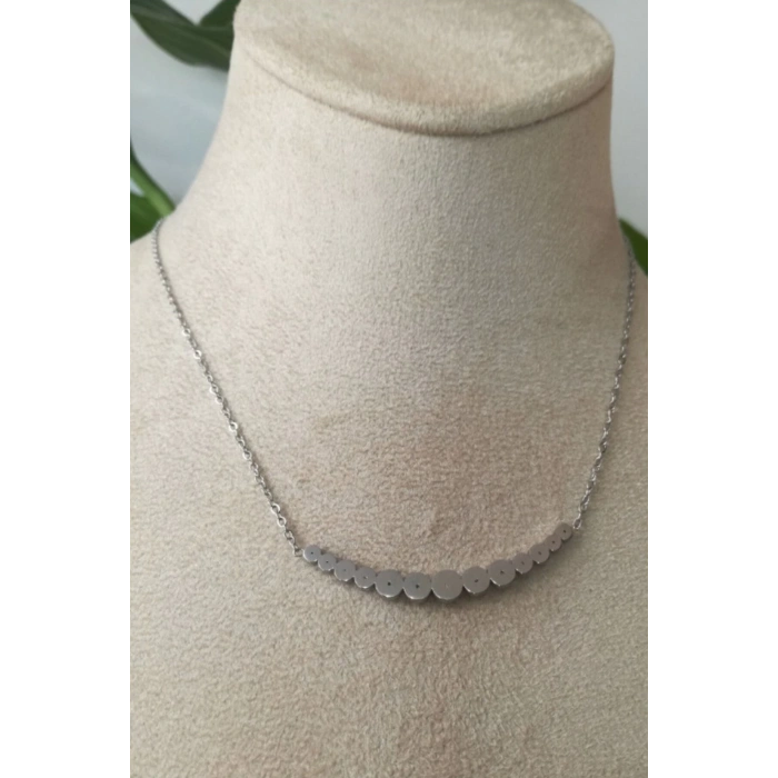 gerdanlik tasarimli ince silver zincirli gumus renkli zirkon tasli kaliteli paslanmaz celik kolye stainless stell