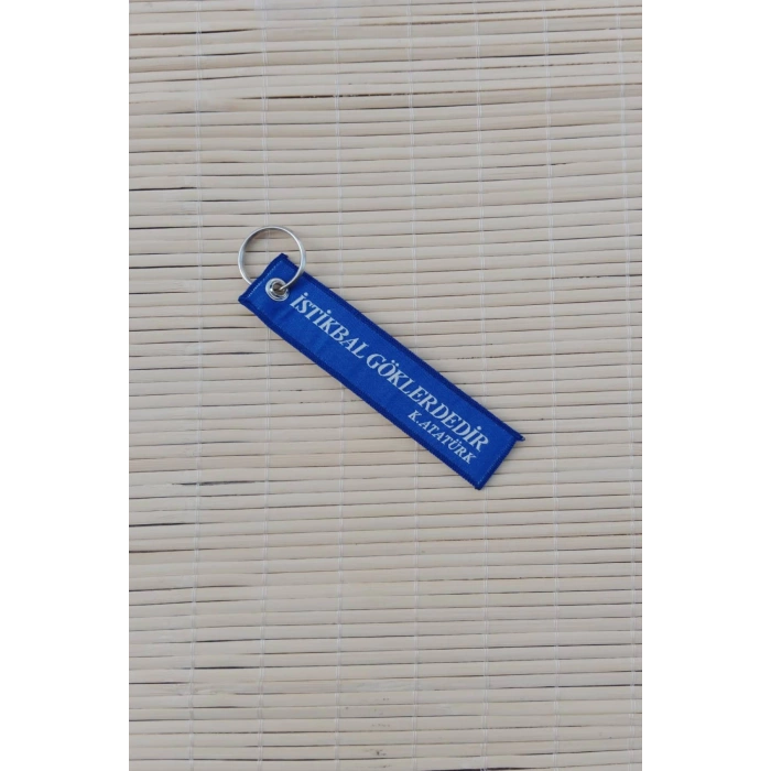 Gokbey istikbal Goklerdedir Yazili Lacivert Beyaz Nakis islemeli Bez Anahtarlik