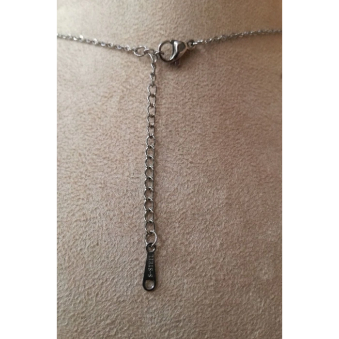 goz tasarim nazar boncuklu safir tasli ince silver zincirli gumus renkli kaliteli paslanmaz celik kolye stainless stell