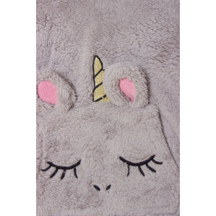 gri renkli unicorn nakisli cepli kaliteli organik uzun kollu kapusonlu sweatshirt kiyafet