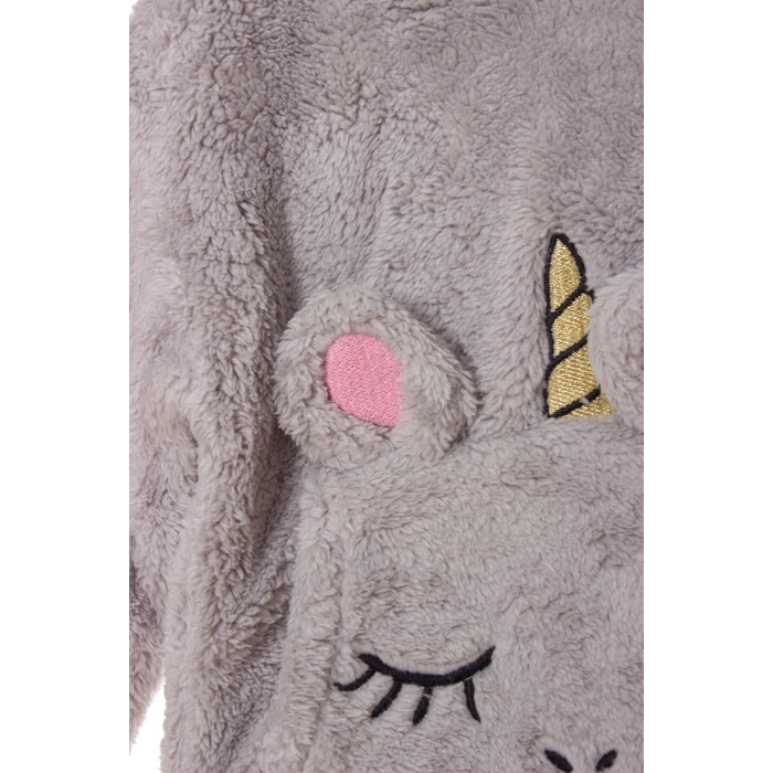 gri renkli unicorn nakisli cepli kaliteli organik uzun kollu kapusonlu sweatshirt kiyafet