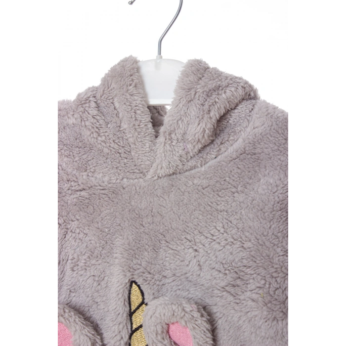 gri renkli unicorn nakisli cepli kaliteli organik uzun kollu kapusonlu sweatshirt kiyafet