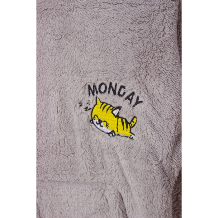 gri renkli uyuyan kedi detayli cepli kapusonlu monday nakisli kaliteli uzun kollu sweatshirt