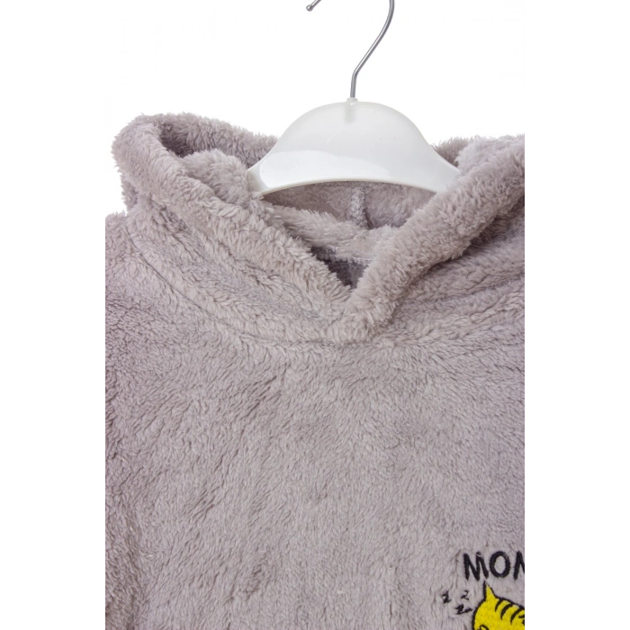 gri renkli uyuyan kedi detayli cepli kapusonlu monday nakisli kaliteli uzun kollu sweatshirt