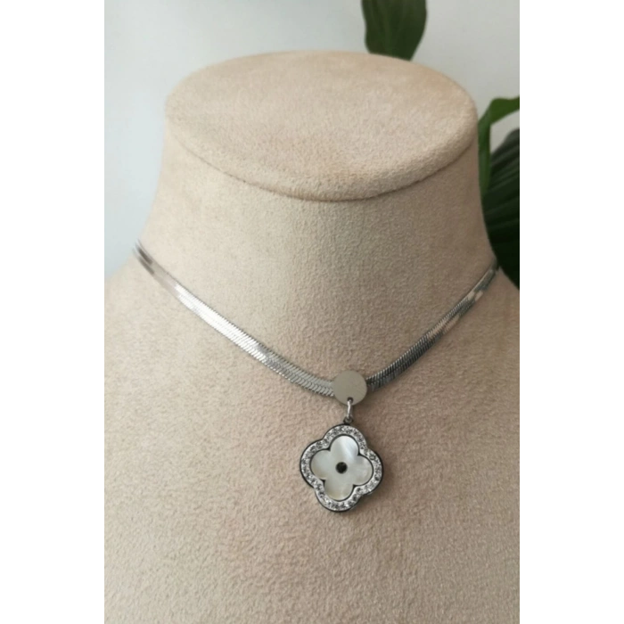 gullu tasarim italyan zincirli beyaz incili tasli gumus renkli kaliteli paslanmaz celik kolye stainless stell