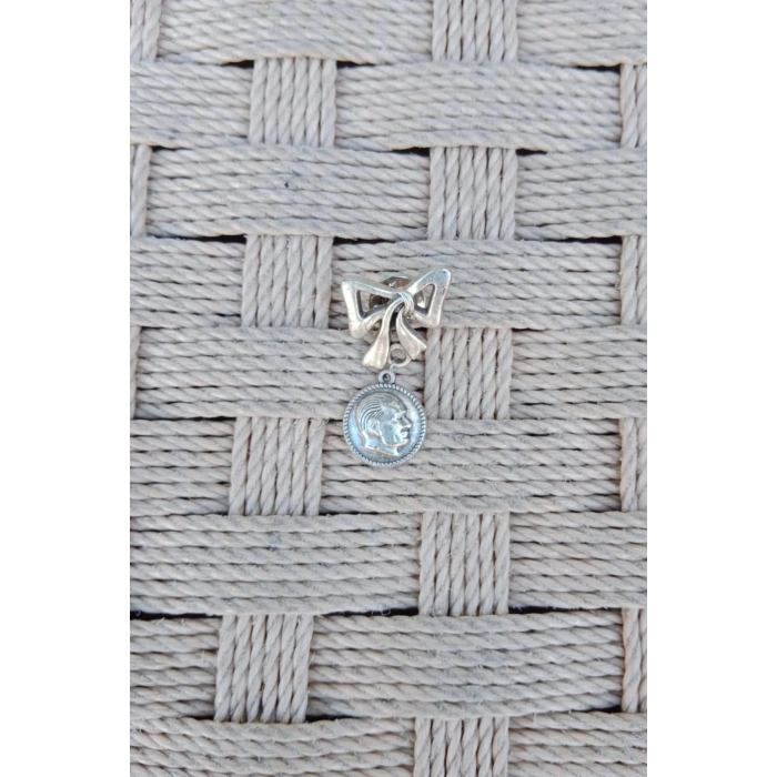 Gumus Dokum Ataturk kabartmali siluet yuvarlak ceket yaka ignesi yaka rozeti Bros