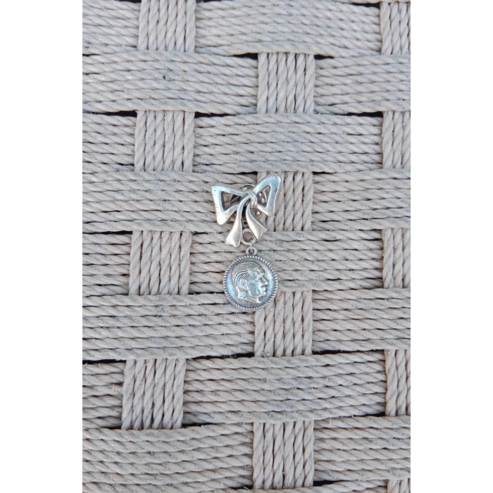 Gumus Dokum Ataturk kabartmali siluet yuvarlak ceket yaka ignesi yaka rozeti Bros