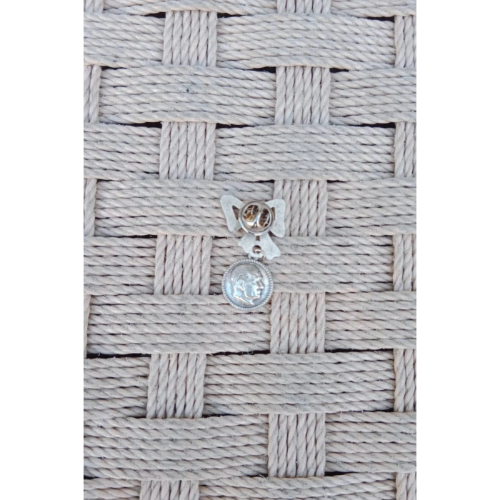 Gumus Dokum Ataturk kabartmali siluet yuvarlak ceket yaka ignesi yaka rozeti Bros