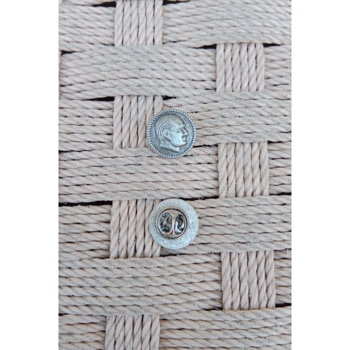 Gumus eskitme Dokum Ataturk kabartmali siluet yuvarlak ceket yaka ignesi yaka rozet