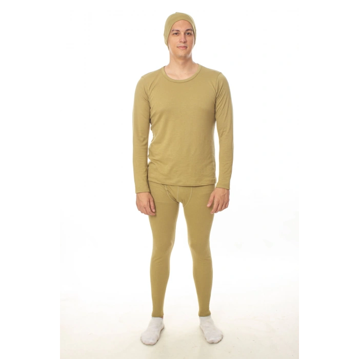 Haki renkli sifir yaka uzun kollu bere hediyeli termal alt ust iclik takim