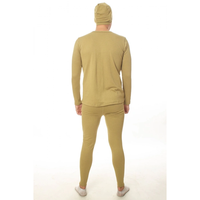Haki renkli sifir yaka uzun kollu bere hediyeli termal alt ust iclik takim