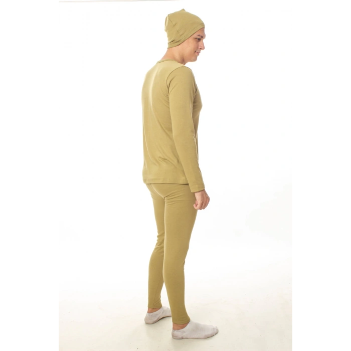 Haki renkli sifir yaka uzun kollu bere hediyeli termal alt ust iclik takim