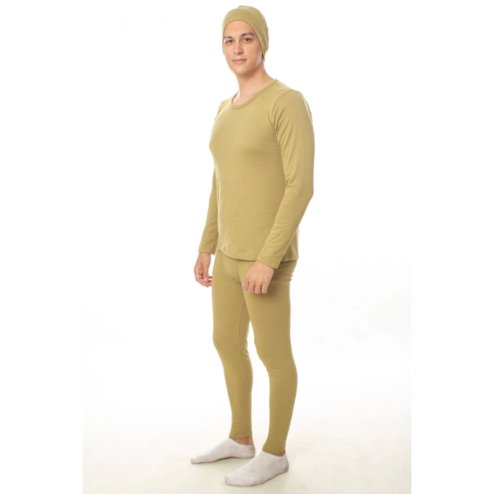 Haki renkli sifir yaka uzun kollu bere hediyeli termal alt ust iclik takim
